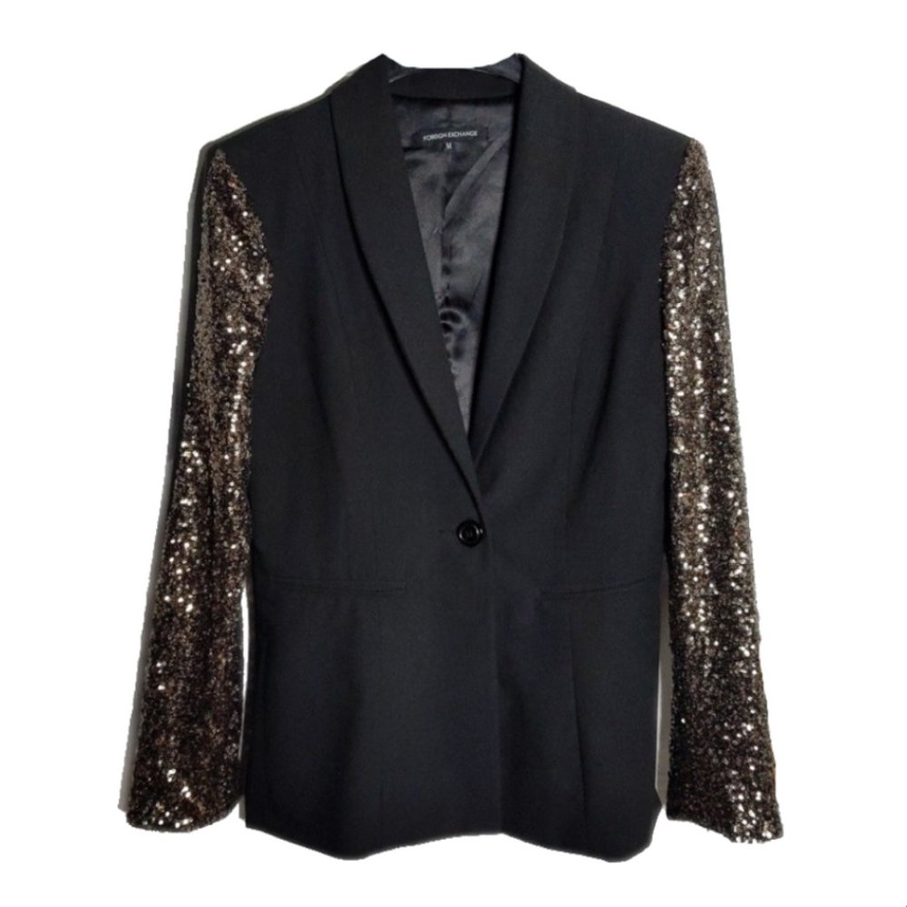 Foreign Exchange Sequin Sleeved Long Blazer
